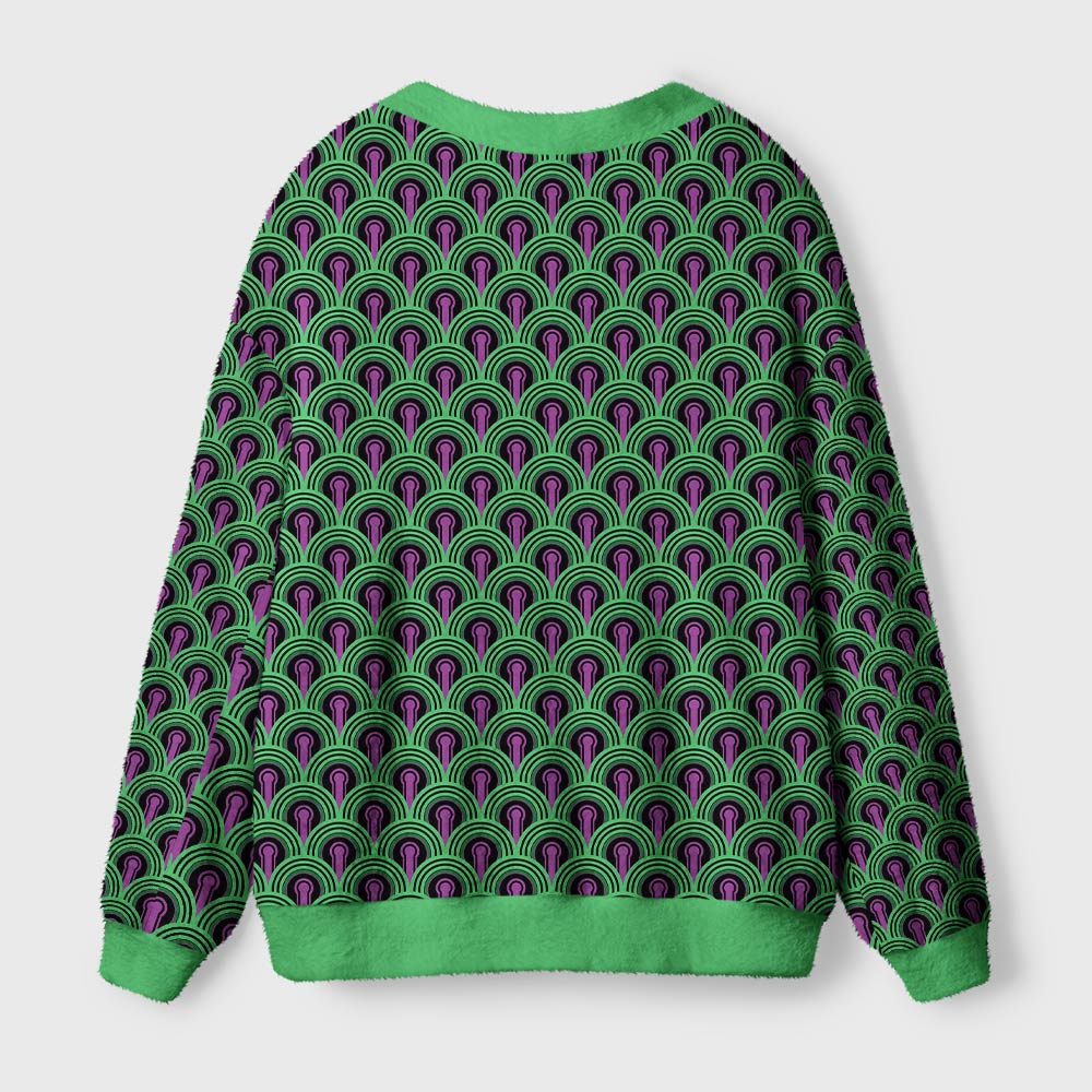 Green Purple Geometric Arch Graphic Geek Ugly Cardigan Sweaters