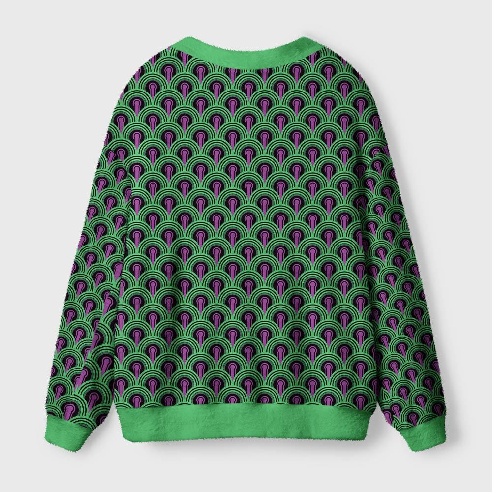 Green Purple Geometric Arch Graphic Geek Ugly Cardigan Sweaters