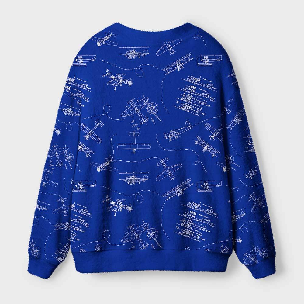 Aircraft Blueprint Geek Ugly Cardigan Sweaters