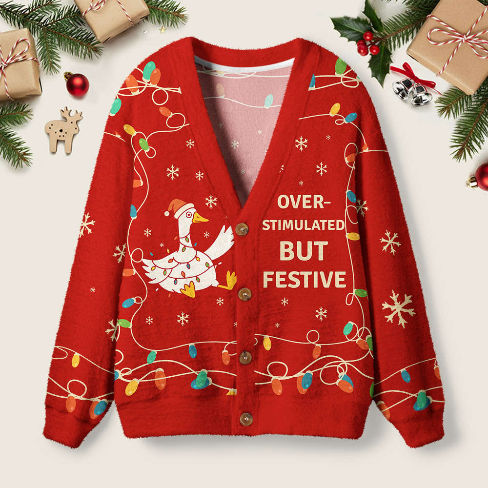 Geeksoutfit Overstimulated But Festive Geek Ugly Cardigan Sweaters  for Sale