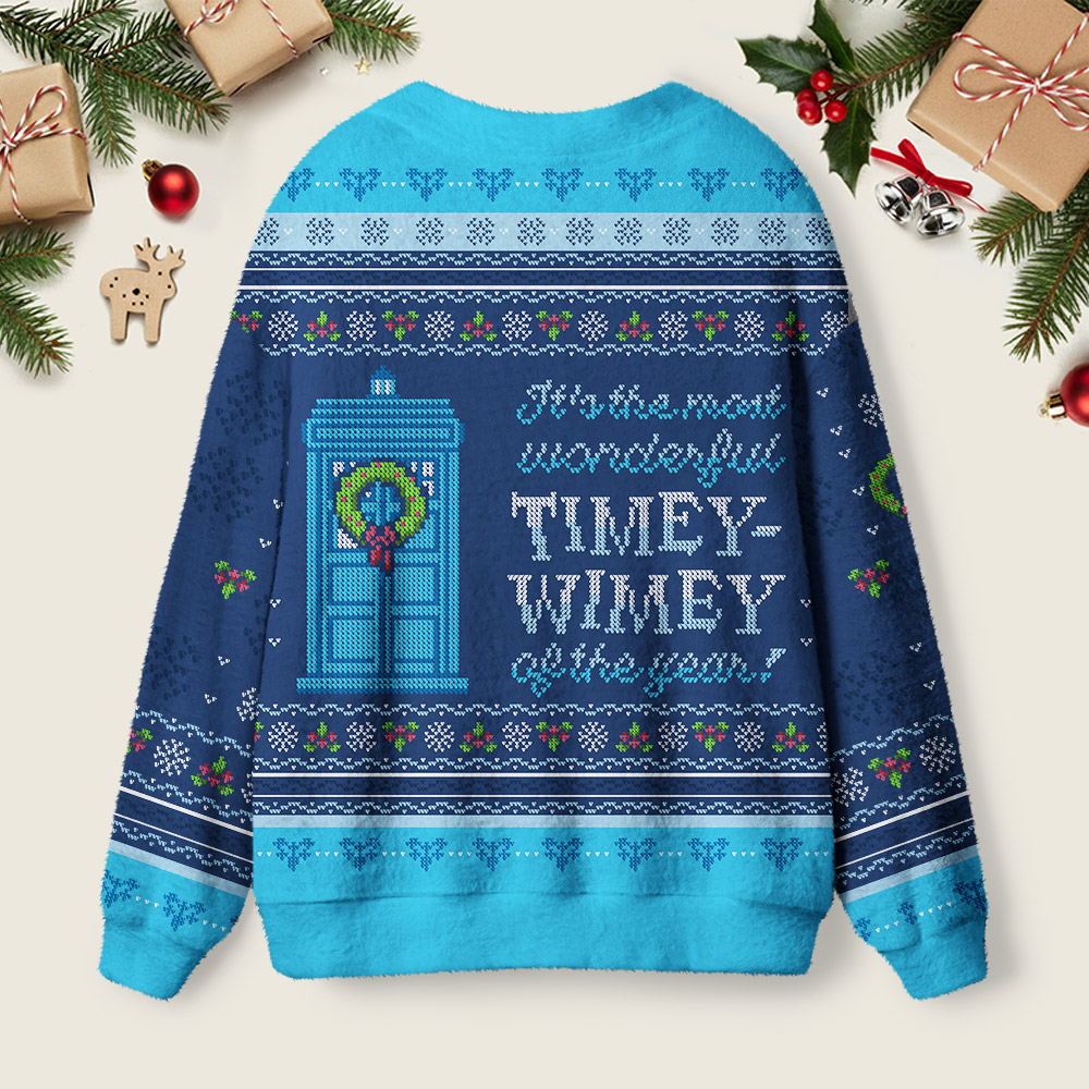 Timey Wimey Blue Geek Ugly Cardigan Sweaters