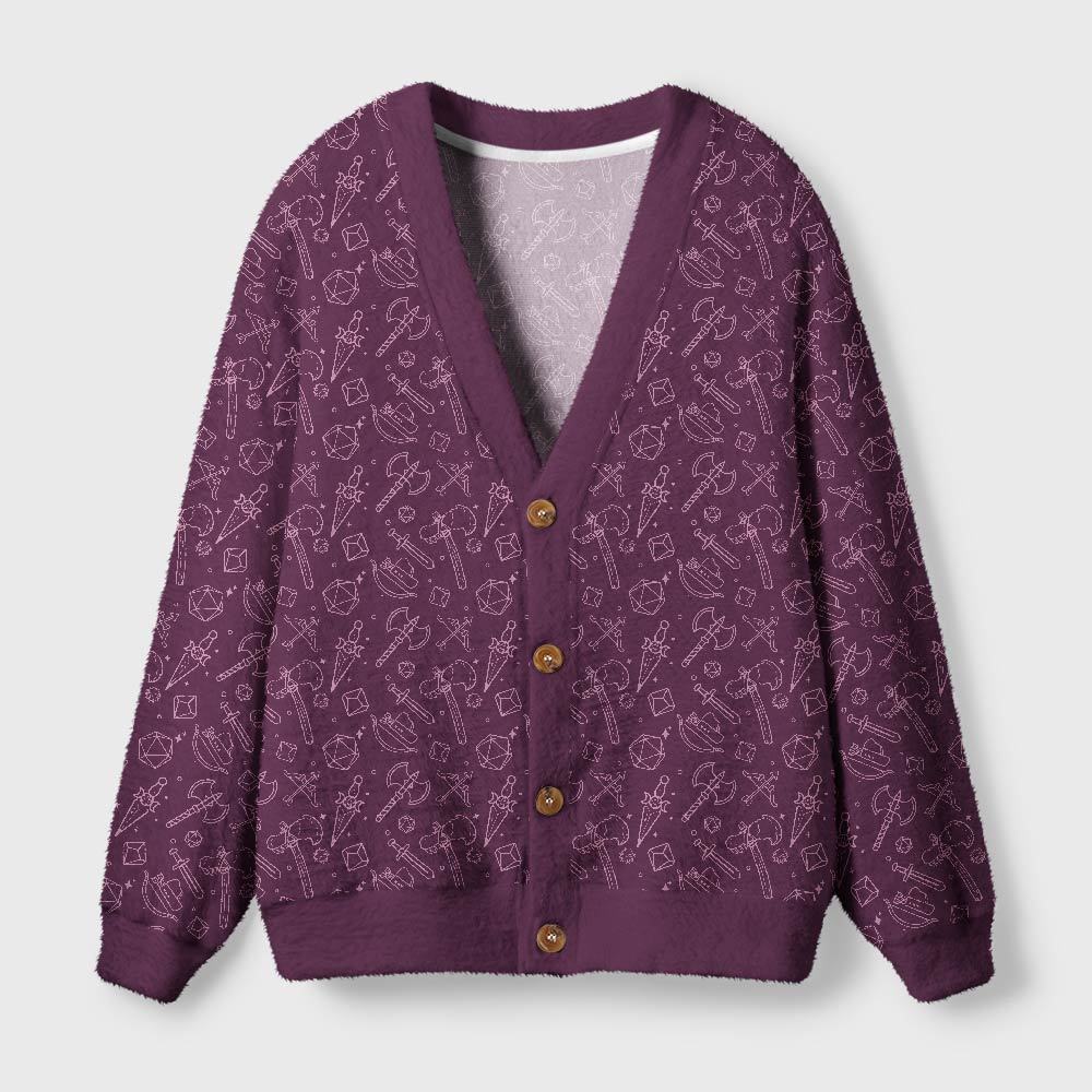 Geeksoutfit DND Medieval Weapons Geek Ugly Cardigan Sweaters  for Sale