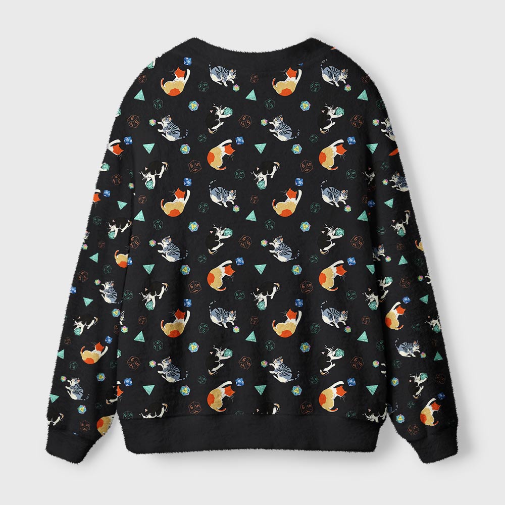 Feline Fun with DnD Dice Black Geek Ugly Cardigan Sweaters