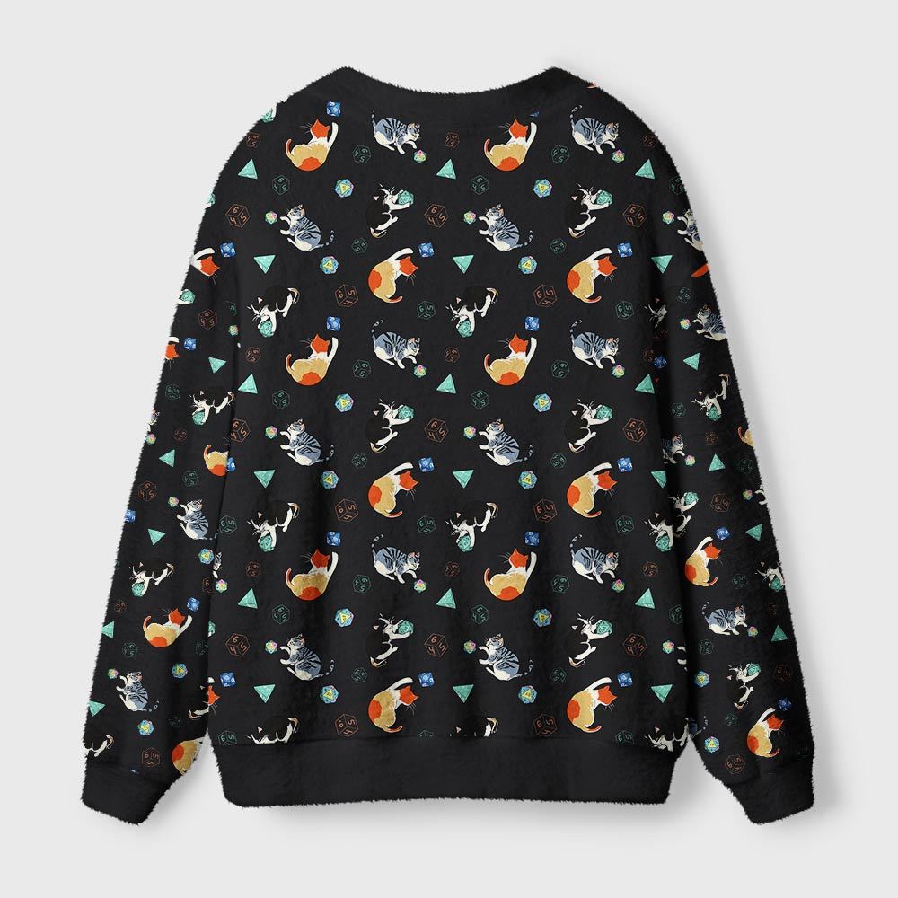 Feline Fun with DnD Dice Black Geek Ugly Cardigan Sweaters