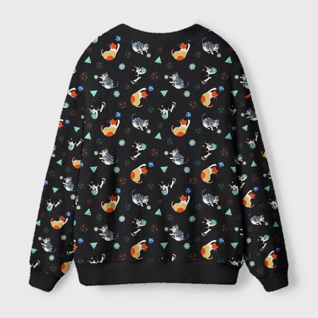Feline Fun with DnD Dice Black Geek Ugly Cardigan Sweaters