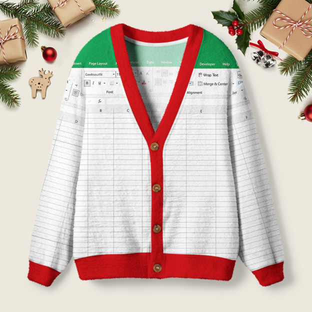 Excel Funny Red Geek Ugly Cardigan Sweaters