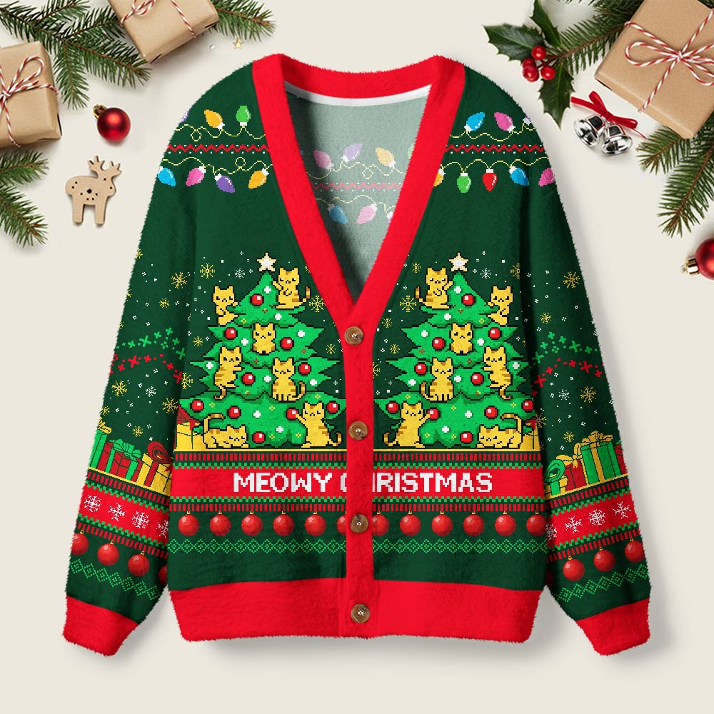 Meowy Christmas Geek Ugly Cardigan Sweaters