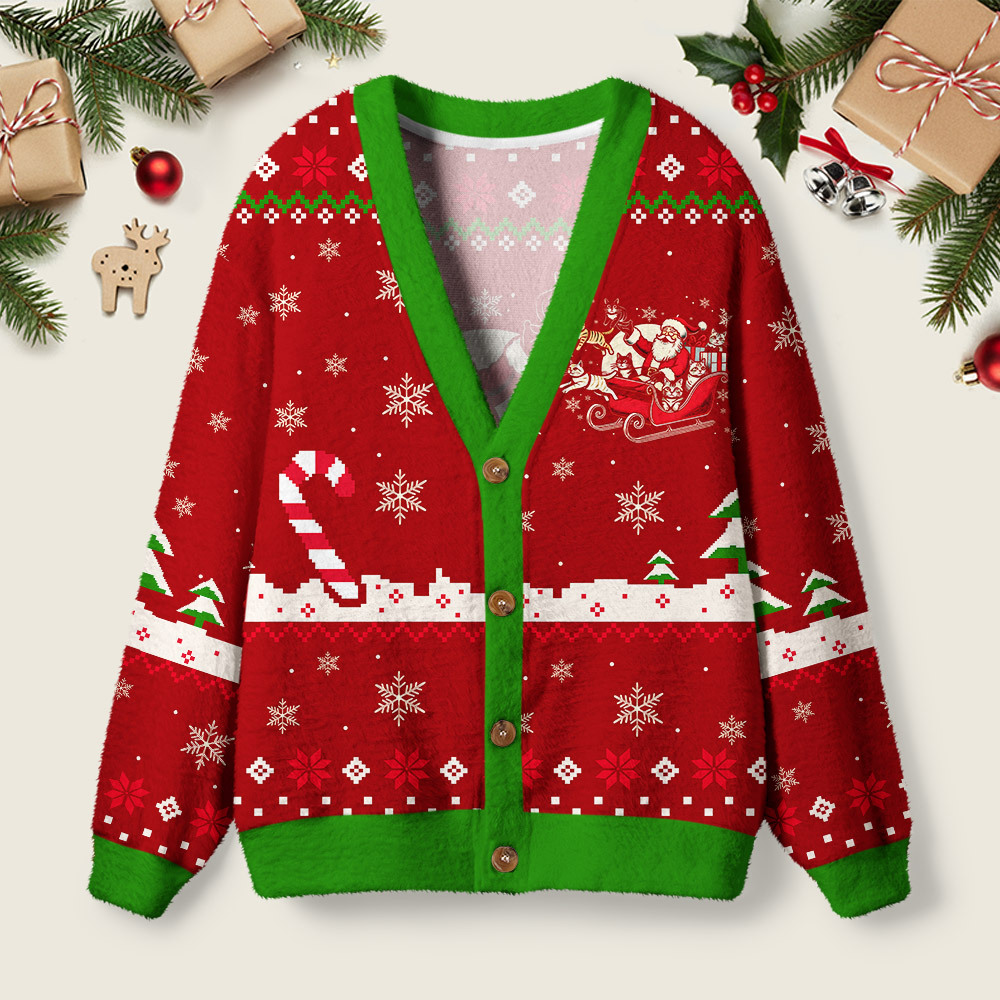 Geeksoutfit Christmas Cat Santa Cat Lover Geek Ugly Cardigan Sweaters  for Sale