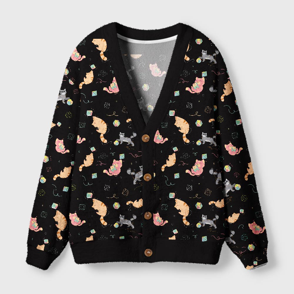 DND Dice Cat Geek Ugly Cardigan Sweaters