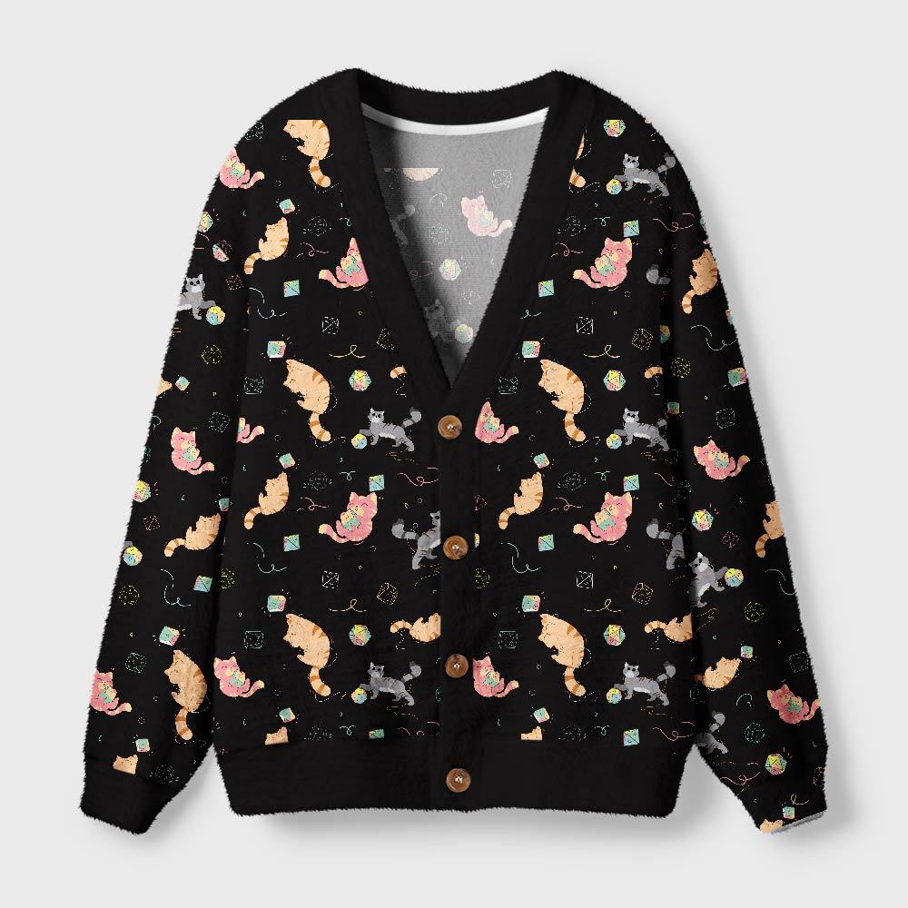 Geeksoutfit DND Dice Cat Geek Ugly Cardigan Sweaters  for Sale