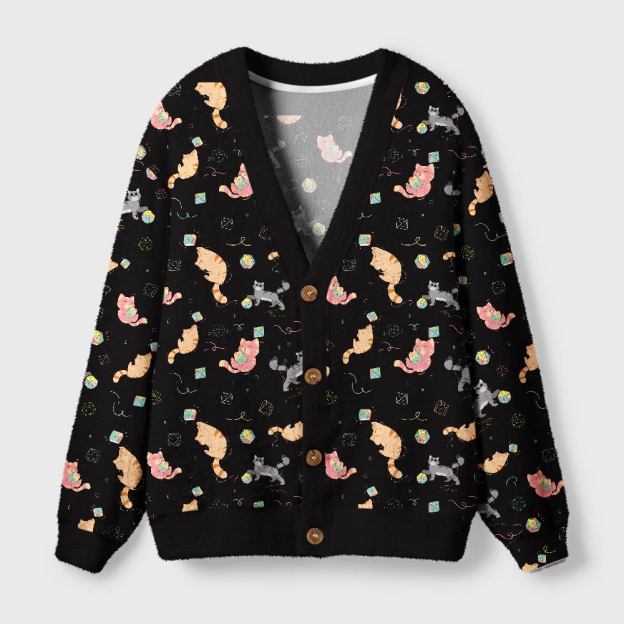 DND Dice Cat Geek Ugly Cardigan Sweaters