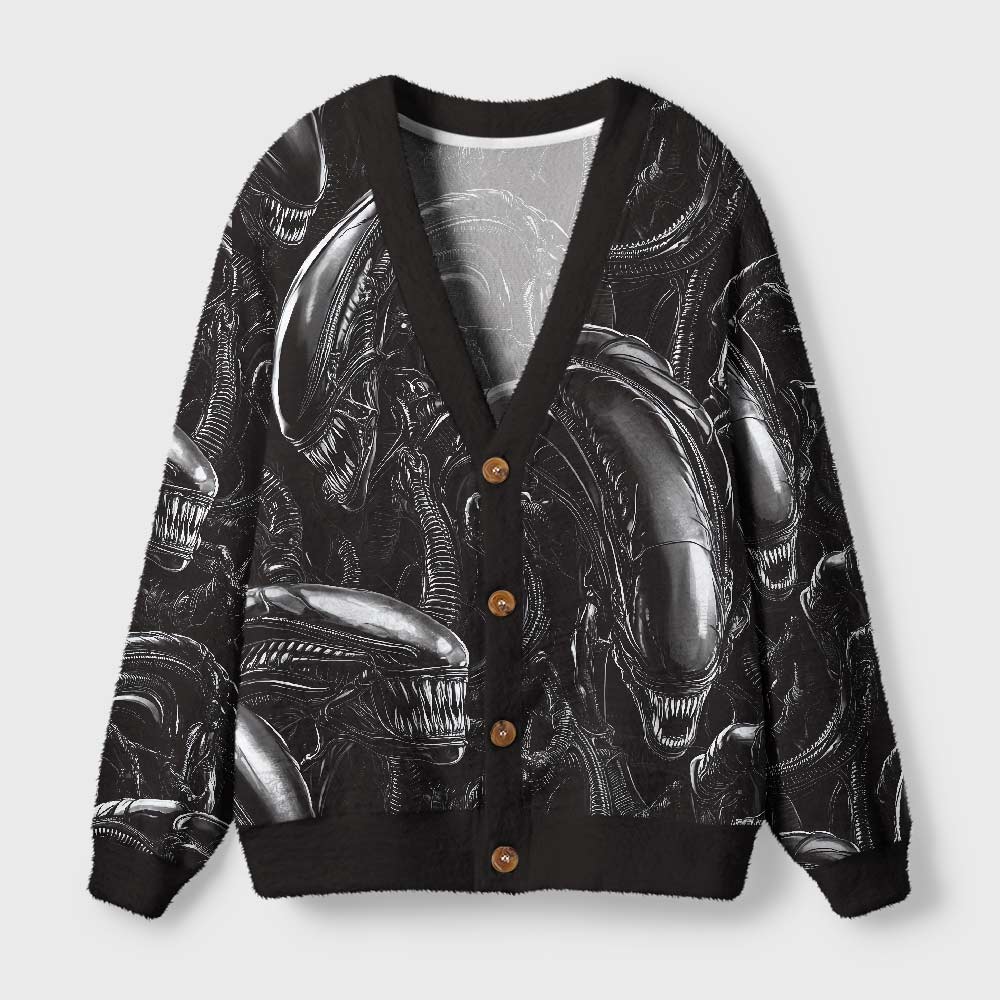 Alien Black Geek Ugly Cardigan Sweaters