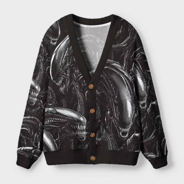 Alien Black Geek Ugly Cardigan Sweaters