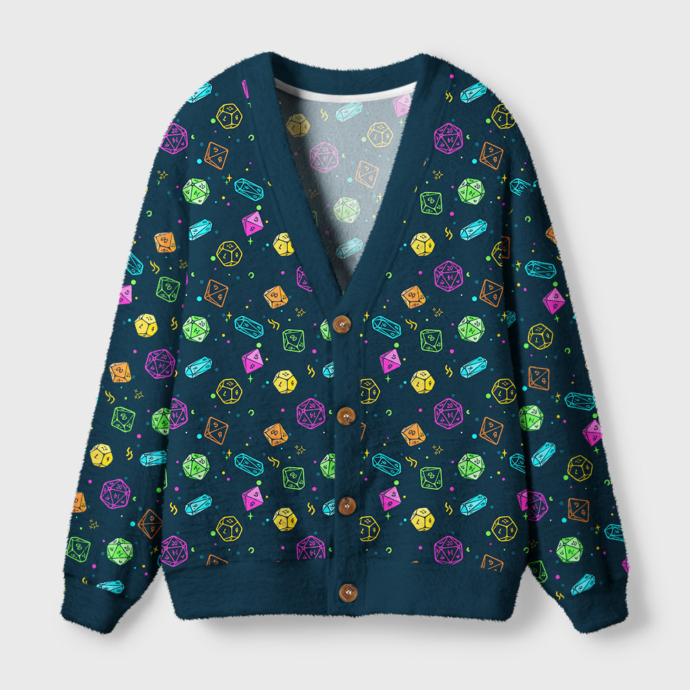 Colorful DND Dice RPG Geek Ugly Cardigan Sweaters