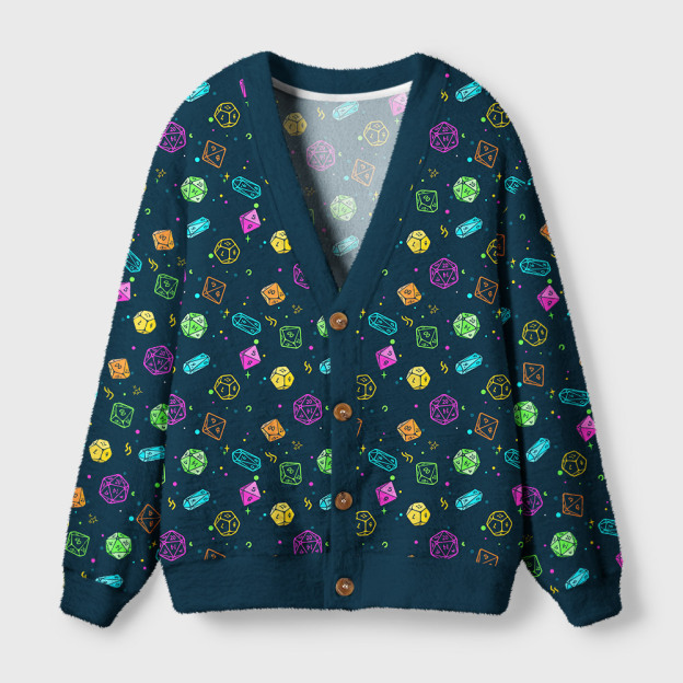 Colorful DND Dice RPG Geek Ugly Cardigan Sweaters