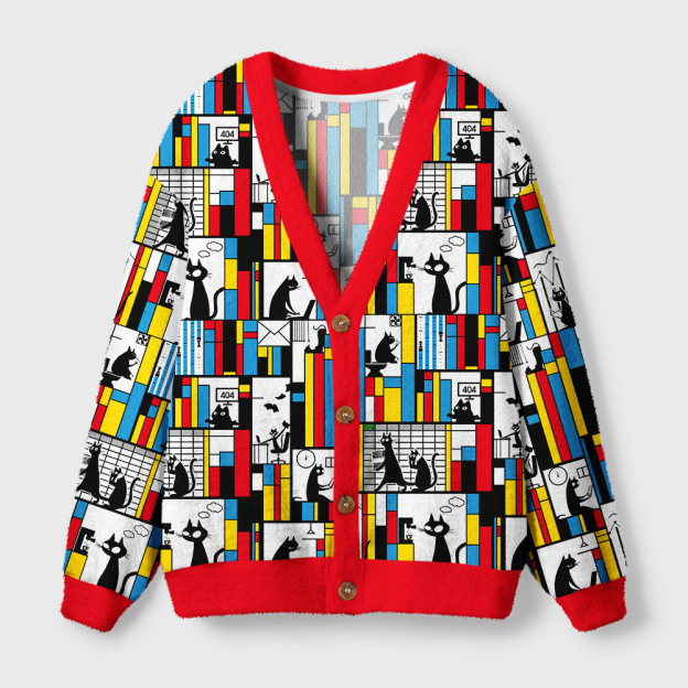 Office Cat Geek Ugly Cardigan Sweaters