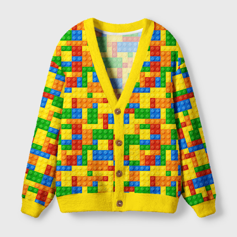 Colorful Building Blocks Puzzle Geek Ugly Cardigan Sweaters