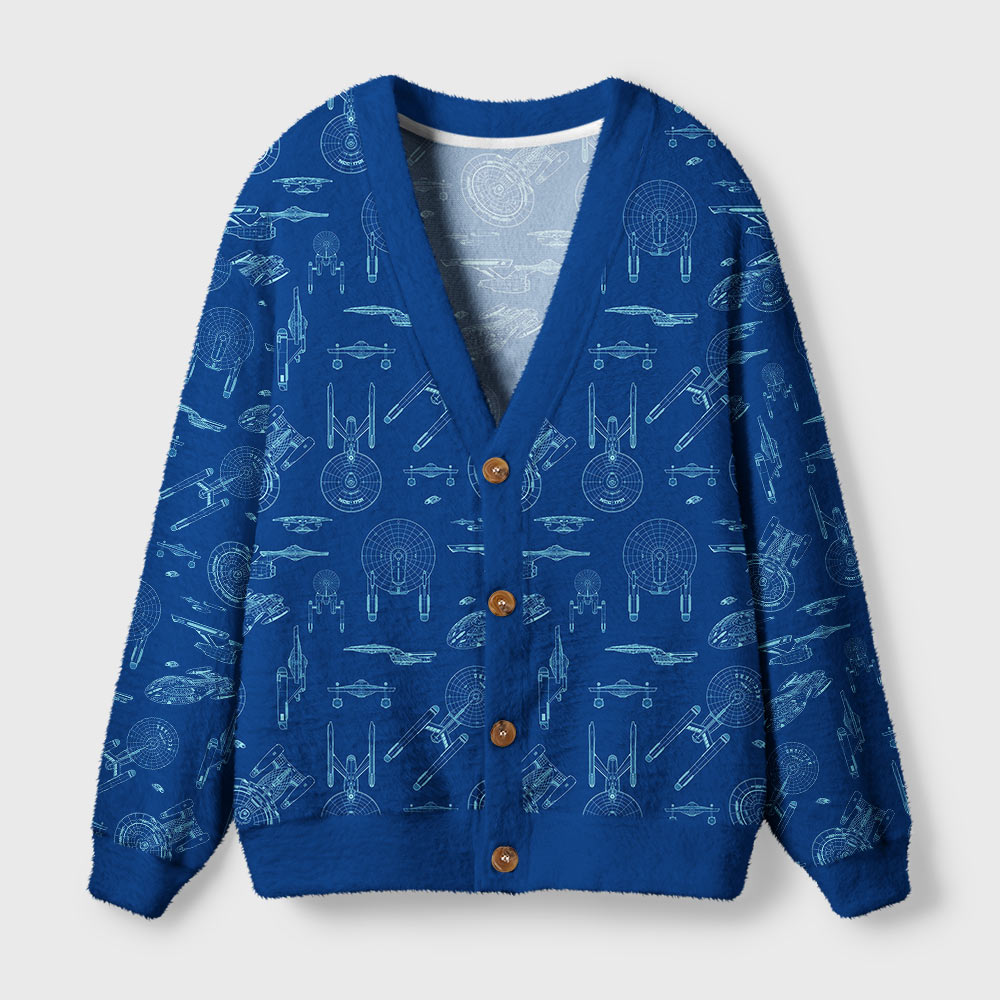 Spaceship Line Drawing Geek Ugly Cardigan Sweaters