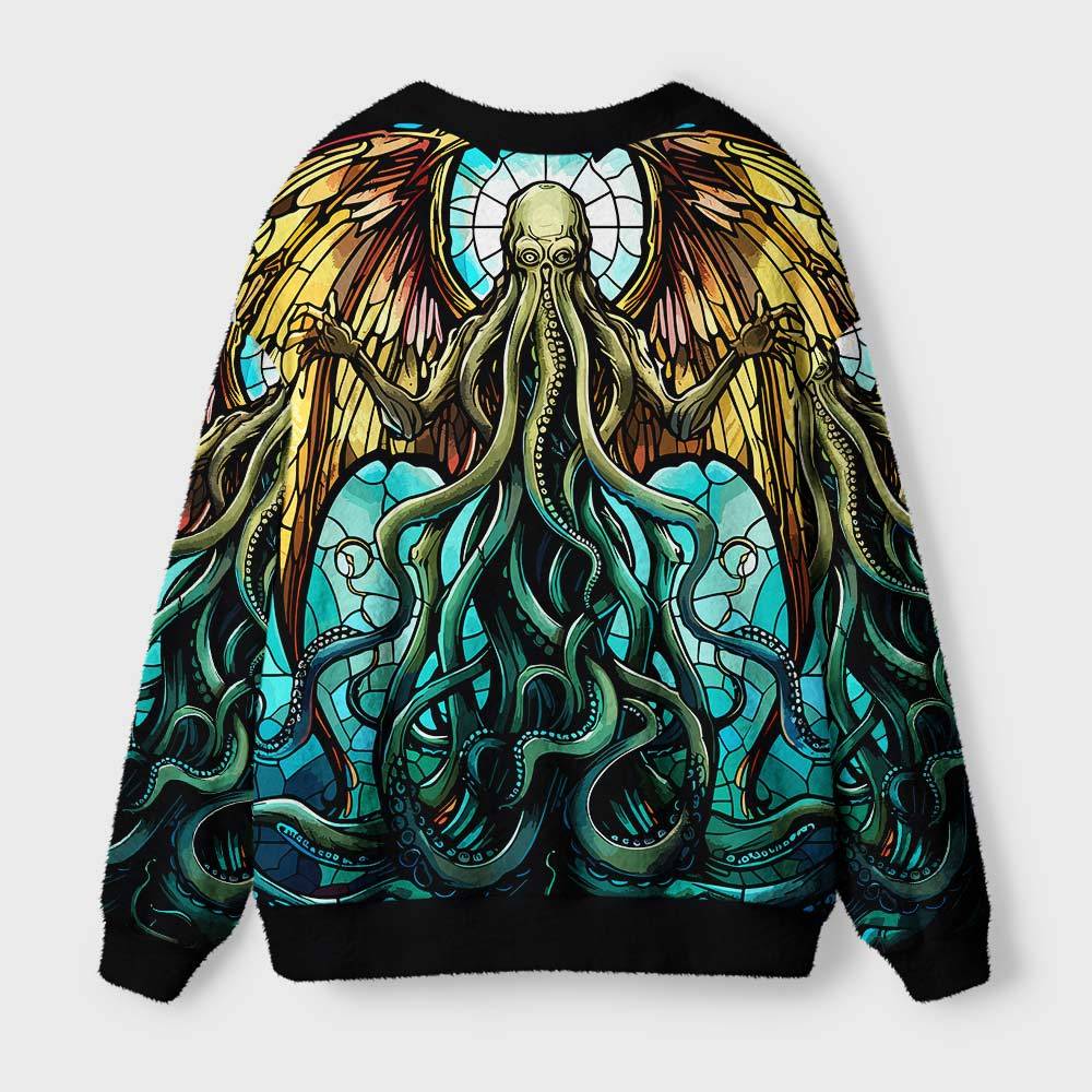 Stained Glass Style Cthulhu Geek Ugly Cardigan Sweaters