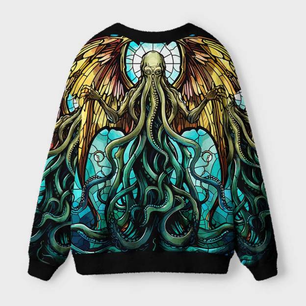 Stained Glass Style Cthulhu Geek Ugly Cardigan Sweaters