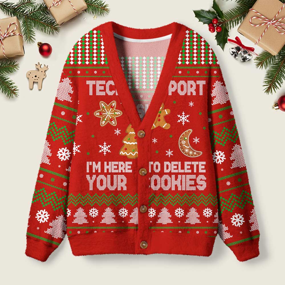 Tech Support Computer Programmer Red Geek Ugly Cardigan Sweaters