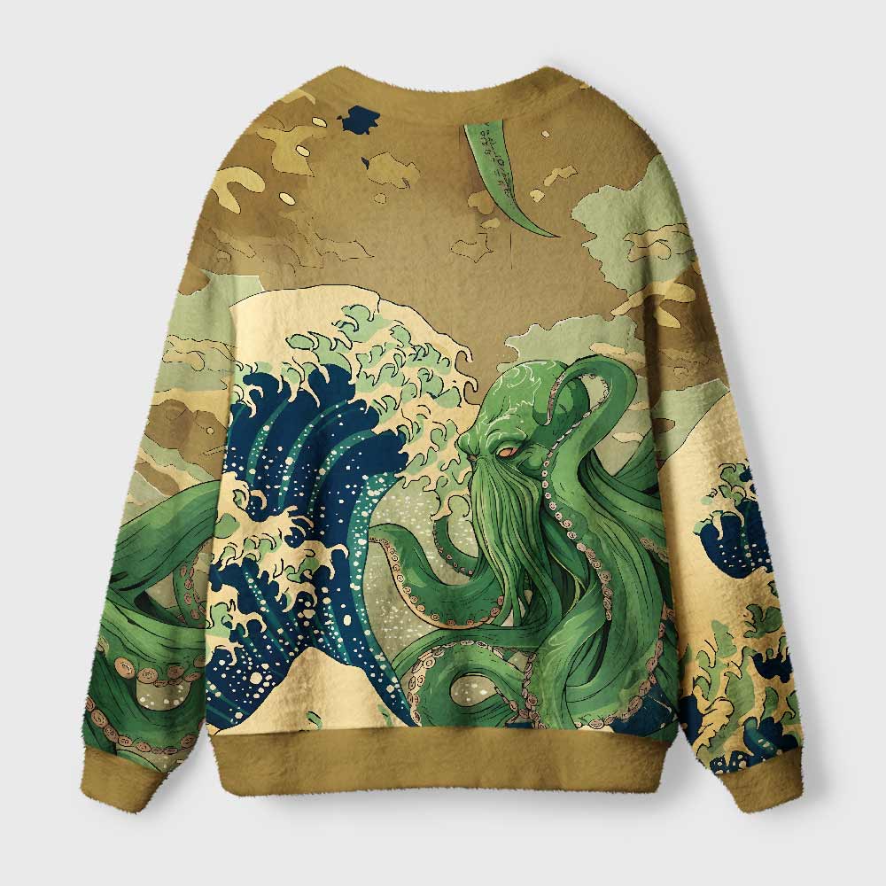 Ukiyoe Waves Cthulhu Geek Ugly Cardigan Sweaters