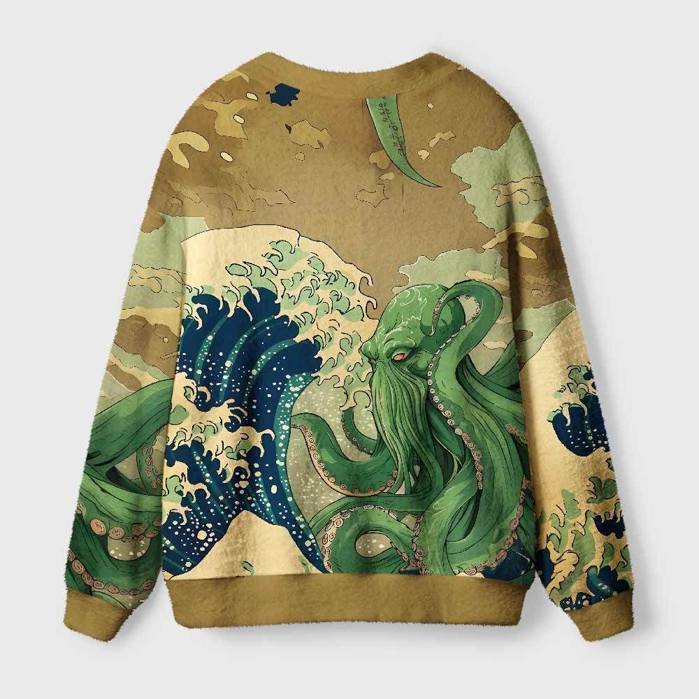 Ukiyoe Waves Cthulhu Geek Ugly Cardigan Sweaters