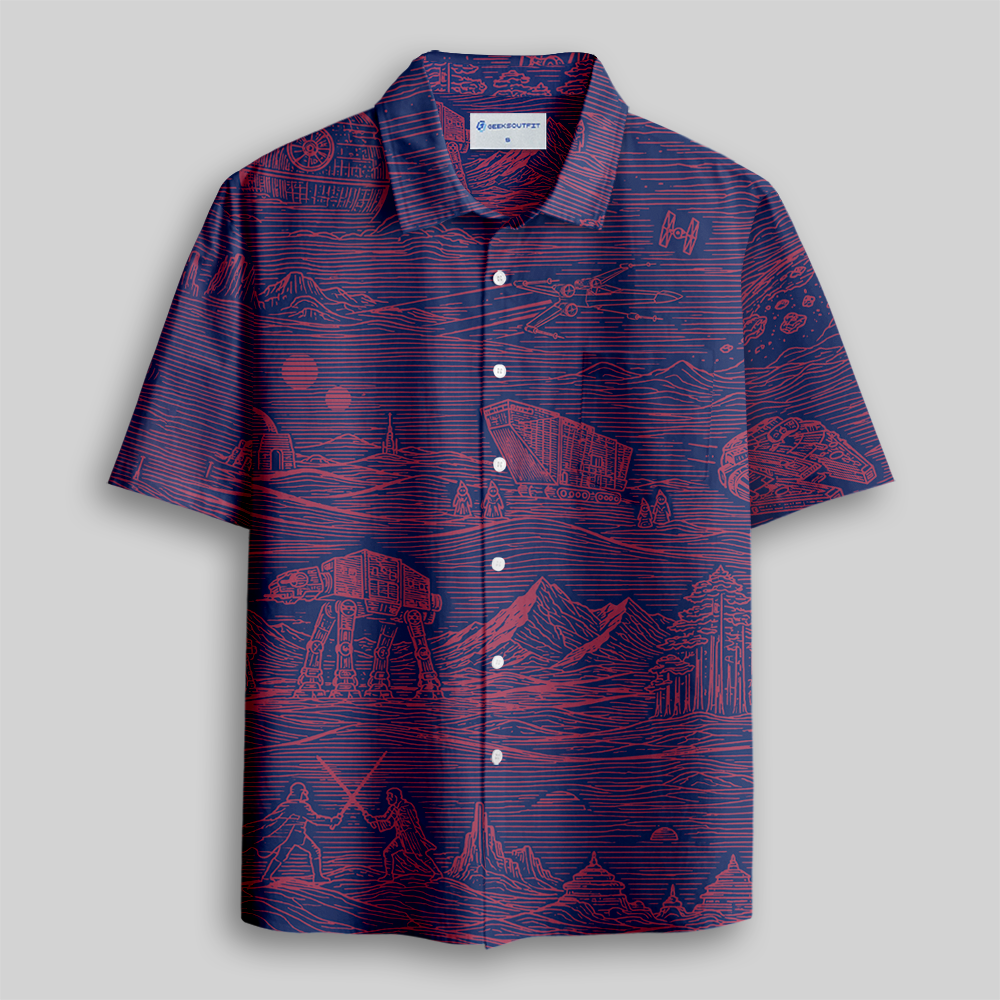 Crimson Cosmic Frontier Button Up Pocket Shirt