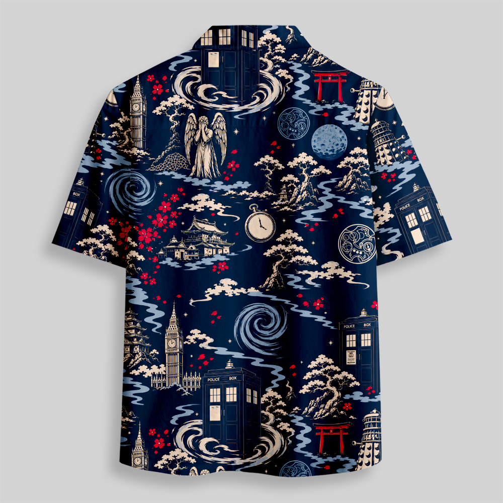 Midnight Time Traveler Button Up Pocket Shirt