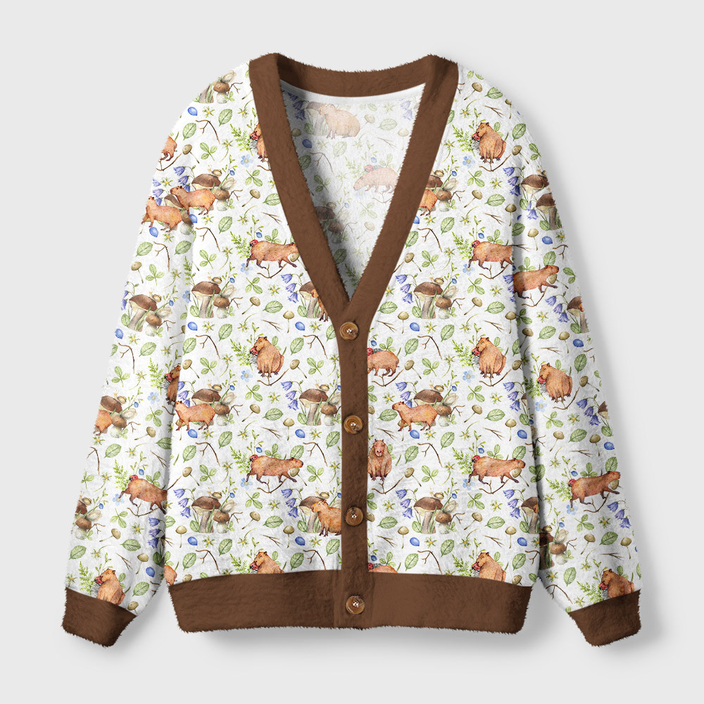 Geeksoutfit Watercolor Capybara Geek Ugly Cardigan Sweaters for Sale