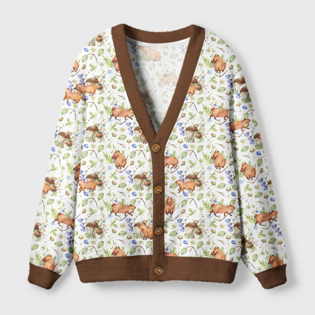 Watercolor Capybara Geek Ugly Cardigan Sweaters