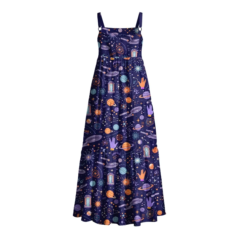 Retro Sci‑Fi Universe Planet Constellation Geek Tiered Cami Maxi Dress