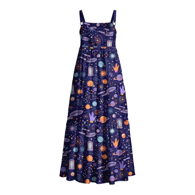 Retro Sci‑Fi Universe Planet Constellation Geek Tiered Cami Maxi Dress