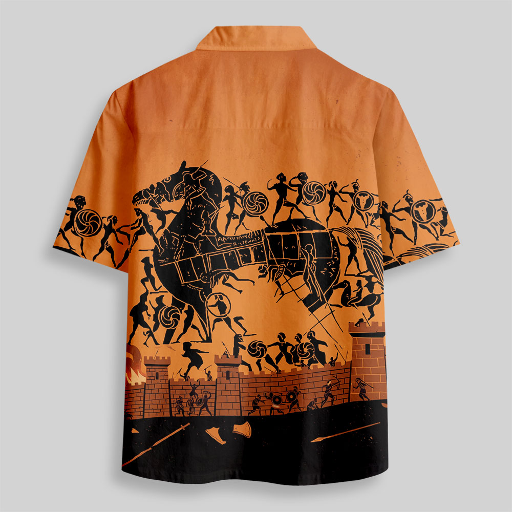 The Trojan Horse Epic War Cuban Button Up Pocket Shirt