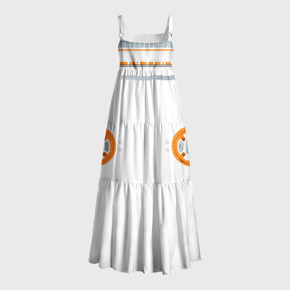 Orange & White Droid Armor Sci-Fi Geek Tiered Cami Maxi Dress
