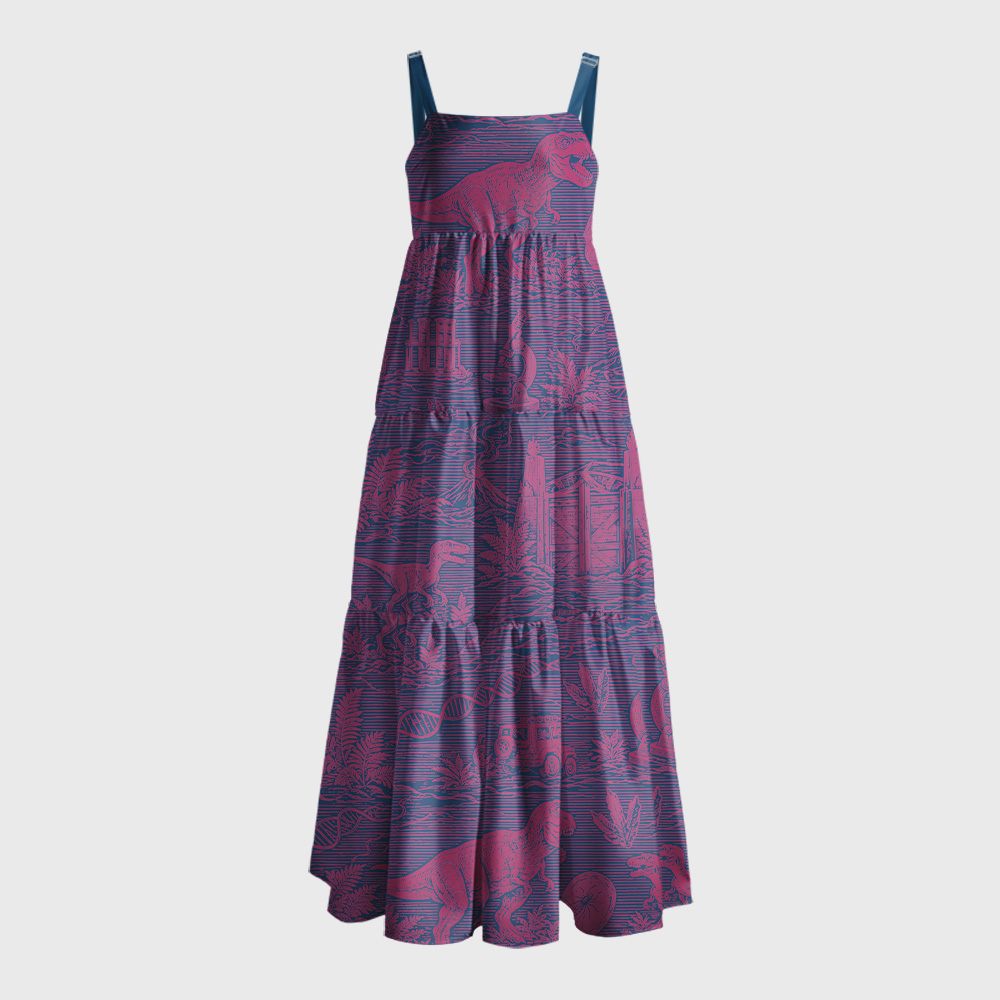 Jurassic Dinosaur DNA Microscope Geek Tiered Cami Maxi Dress