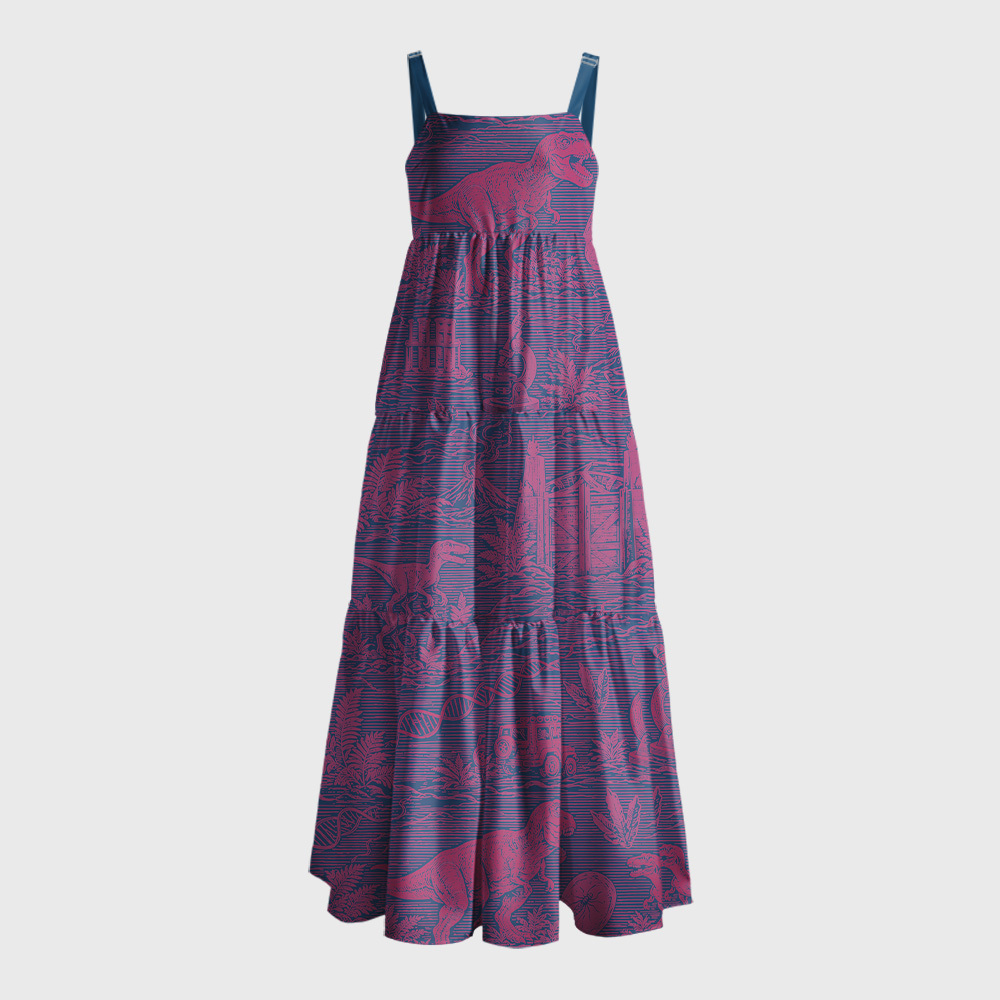 Jurassic Dinosaur DNA Microscope Geek Tiered Cami Maxi Dress