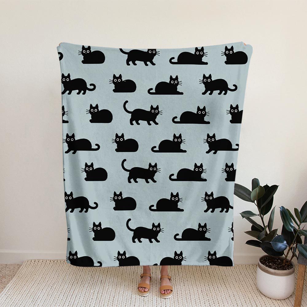 Black Cat Flannel Throw Blanket 