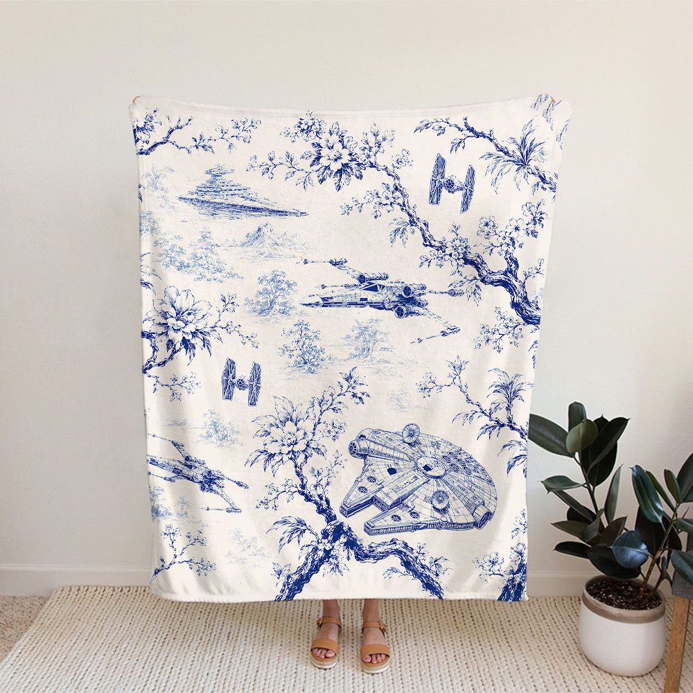 Celestial Blueware Flannel Throw Blanket 