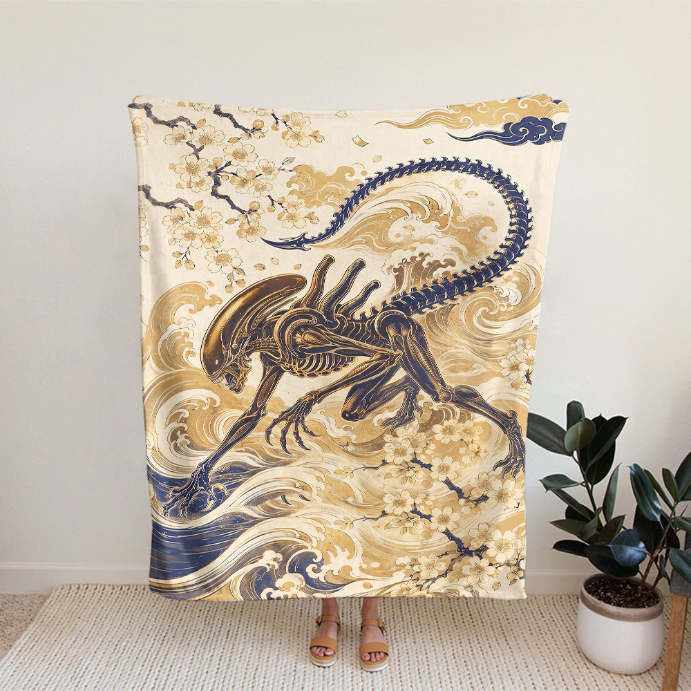 Xenomorph Yokai Flannel Throw Blanket 