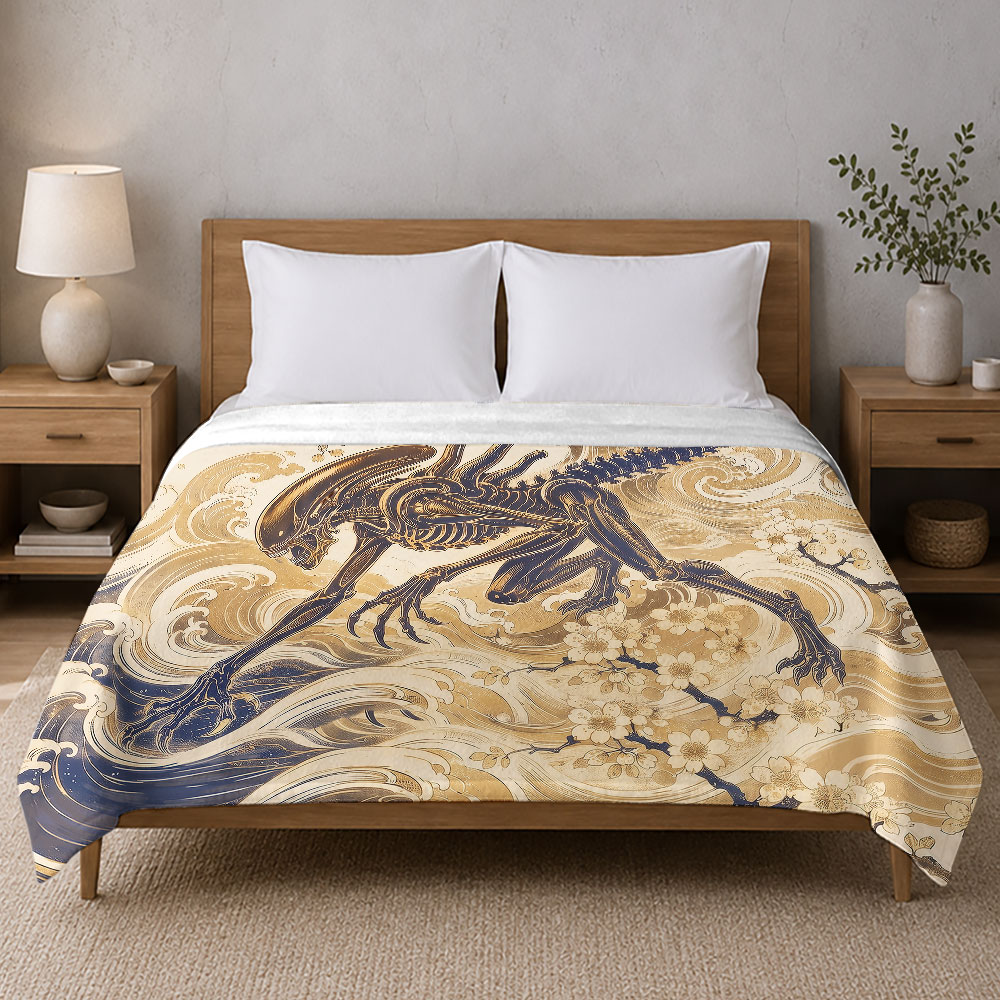 Xenomorph Yokai Flannel Throw Blanket 
