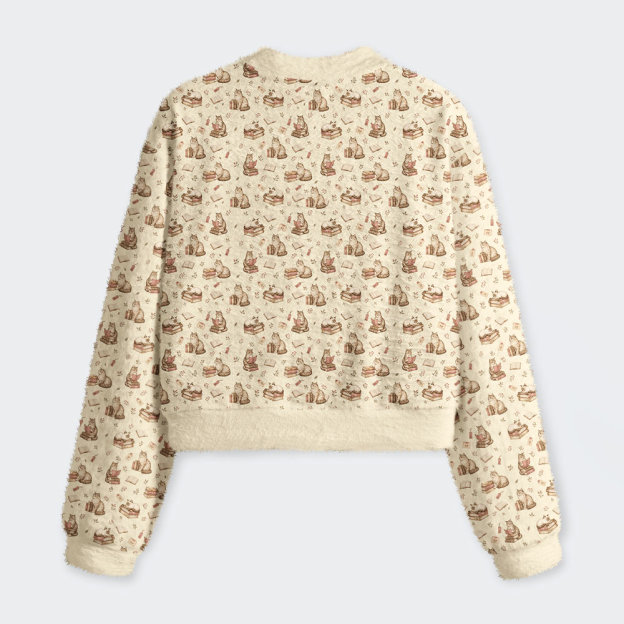 The Bookish Cat Library Geek Women's Fuzzy Fleece Cropped Sweater
