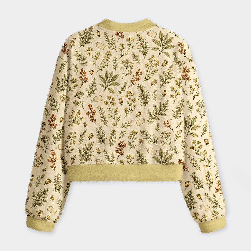 Vintage Botanical Archive Geek Women's Fuzzy Fleece Cropped Sweater