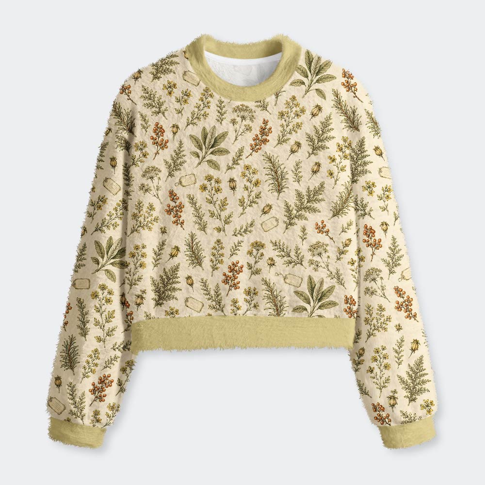 Vintage Botanical Archive Geek Women's Fuzzy Fleece Cropped Sweater