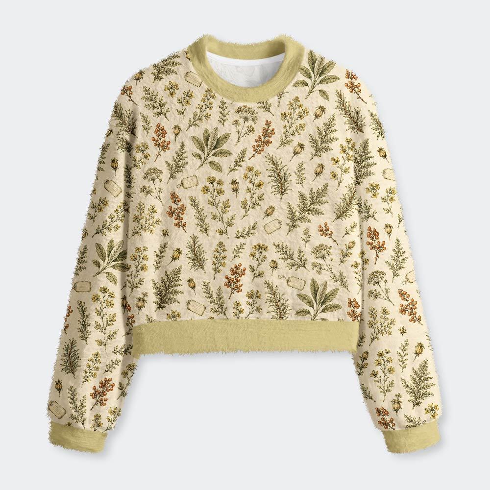 Vintage Botanical Archive Geek Women's Fuzzy Fleece Cropped Sweater