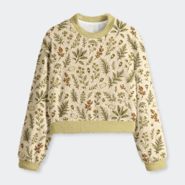 Vintage Botanical Archive Geek Women's Fuzzy Fleece Cropped Sweater