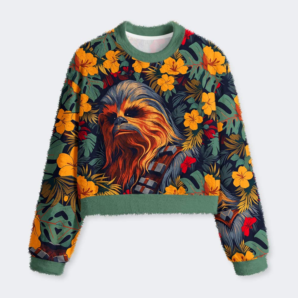Chewie Flowers and Trees Geek Women's Fuzzy Fleece Cropped Sweater