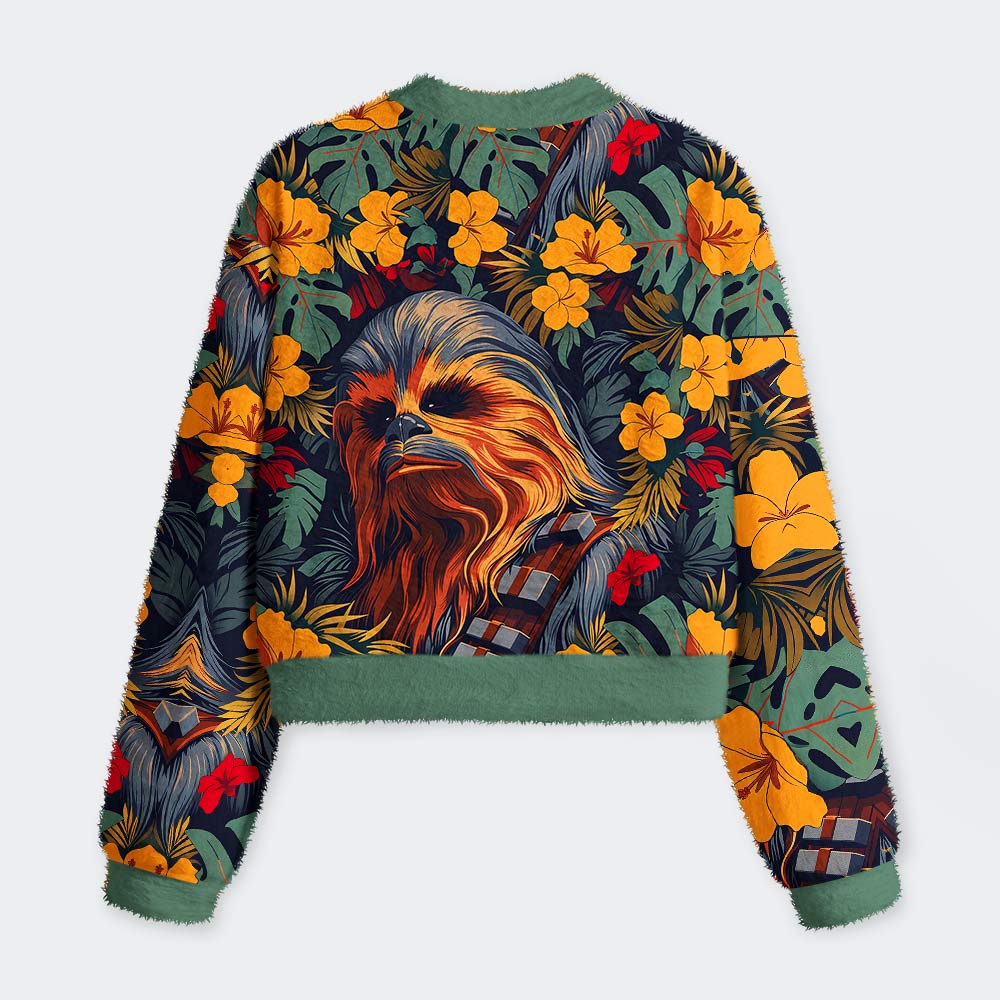 Chewie Flowers and Trees Geek Women's Fuzzy Fleece Cropped Sweater