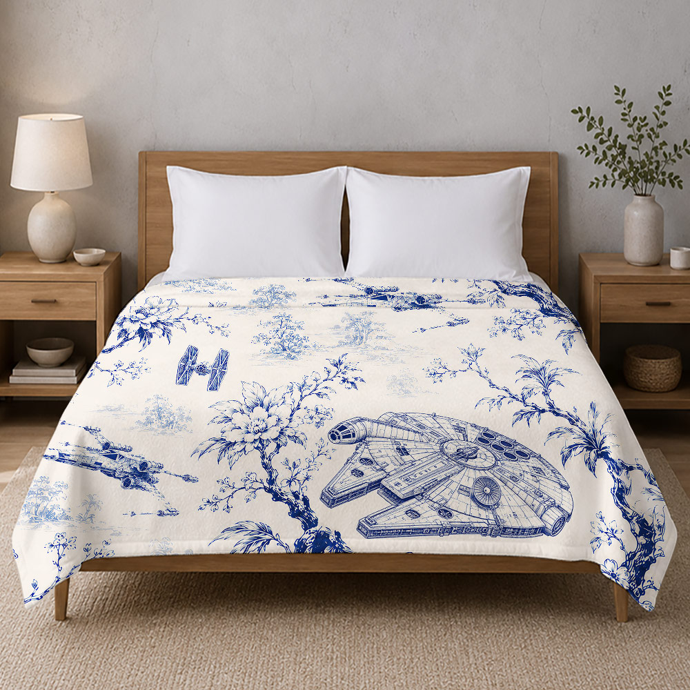 Celestial Blueware Flannel Throw Blanket 