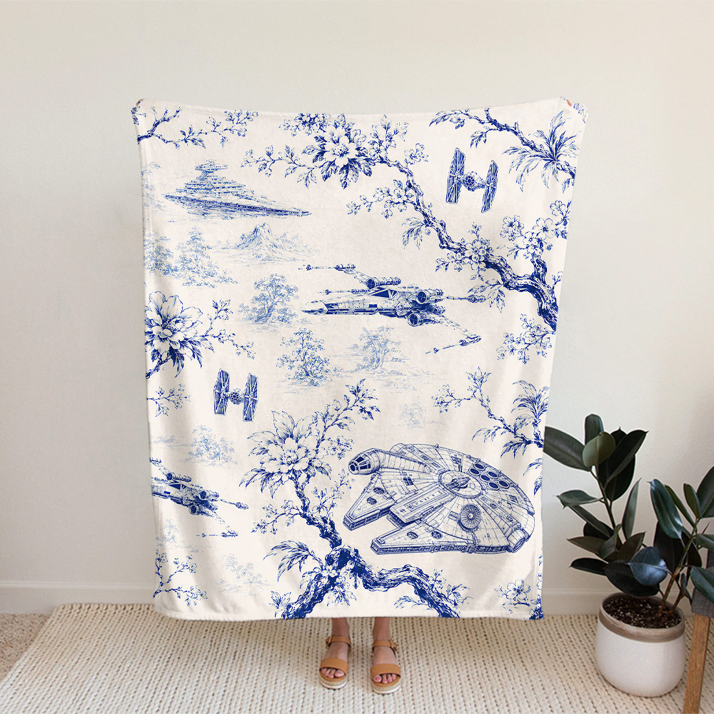 Celestial Blueware Flannel Throw Blanket 